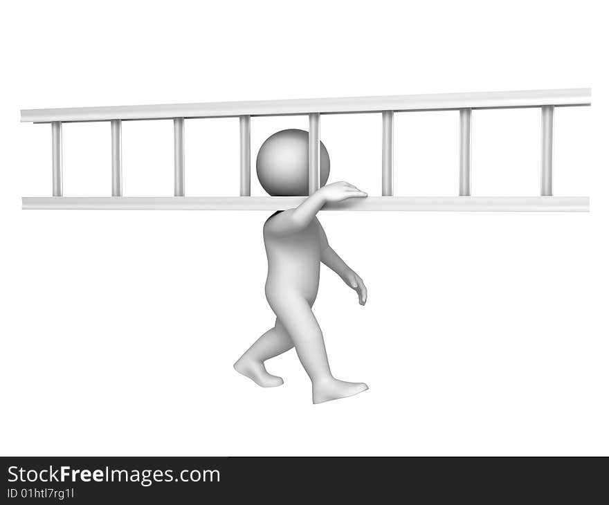 Person carry a ladder. Isolated on white. Person carry a ladder. Isolated on white.