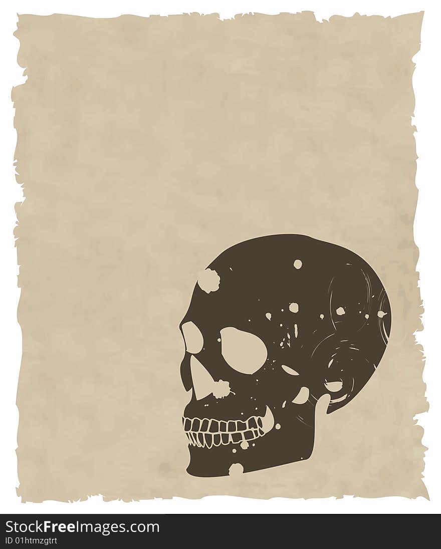 The brown vector grunge skull on old paper eps 8