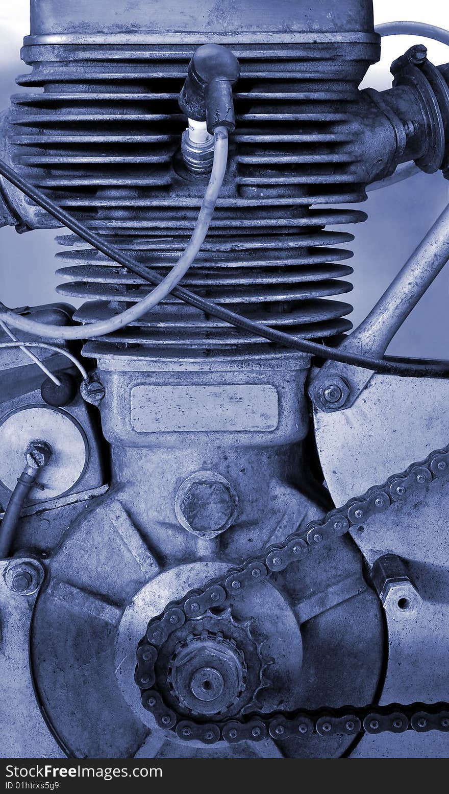 Close-up of the motorcycle motor.