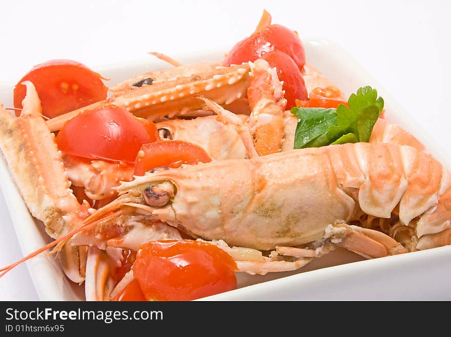 Shrimps with the tomato in beautiful show