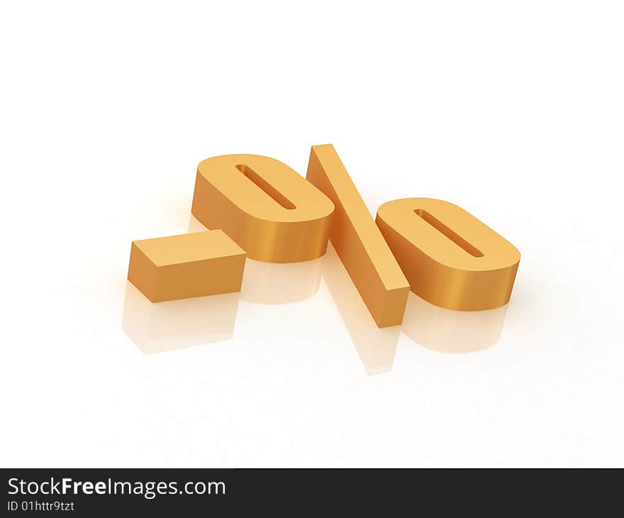 golden rabate minus symbol with percentage in a glossy white background. golden rabate minus symbol with percentage in a glossy white background