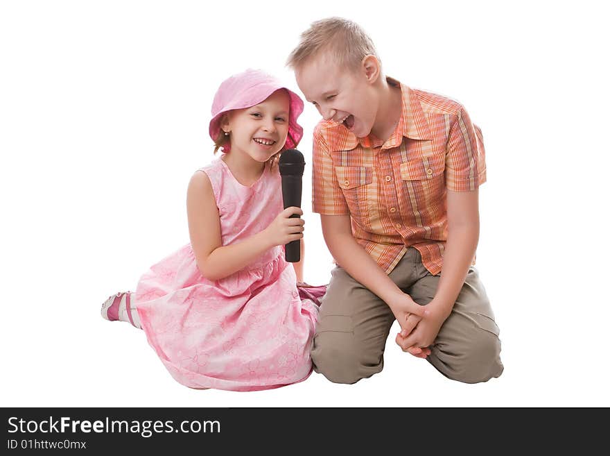 Little beautiful boy and girl isolated on a white background. Little beautiful boy and girl isolated on a white background