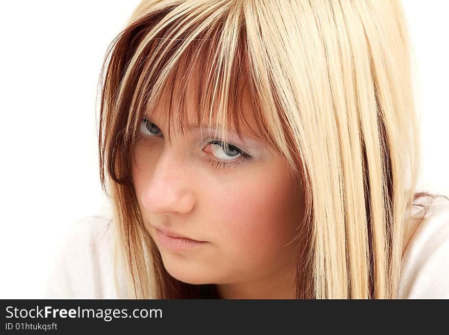 Young teenage girl is looking deeply into camera. Young teenage girl is looking deeply into camera