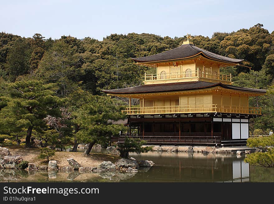 Deer-Garden Temple is also informally known as Kinkaku-ji or Golden Pavilion Temple.  It is located in Kyoto, Japan. Deer-Garden Temple is also informally known as Kinkaku-ji or Golden Pavilion Temple.  It is located in Kyoto, Japan.