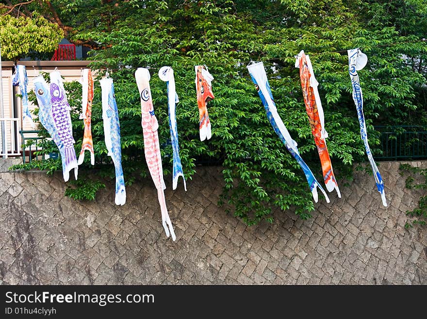 Japanese kite theme.　This decorations are flown from poles outside homes on Boy's Day - a Japanese national holiday celebrated on May 5th. Japanese kite theme.　This decorations are flown from poles outside homes on Boy's Day - a Japanese national holiday celebrated on May 5th.