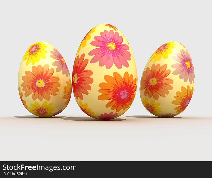 Isolated Floral Easter Eggs