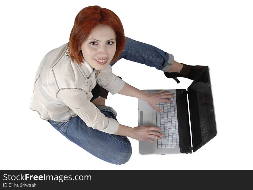 Redhead girl with laptop