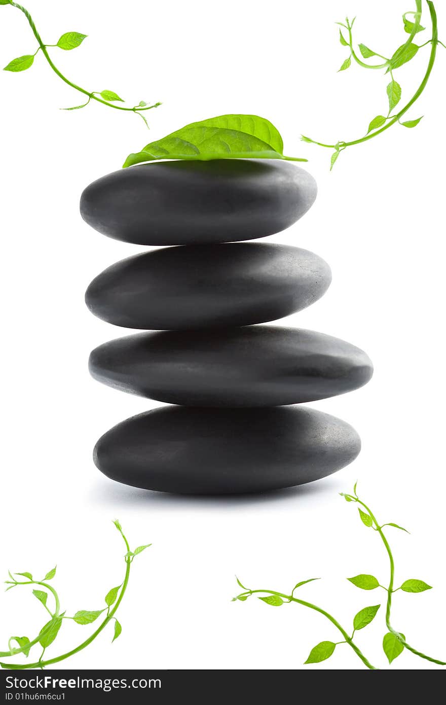 Zen stones with leaves isolated. spa background