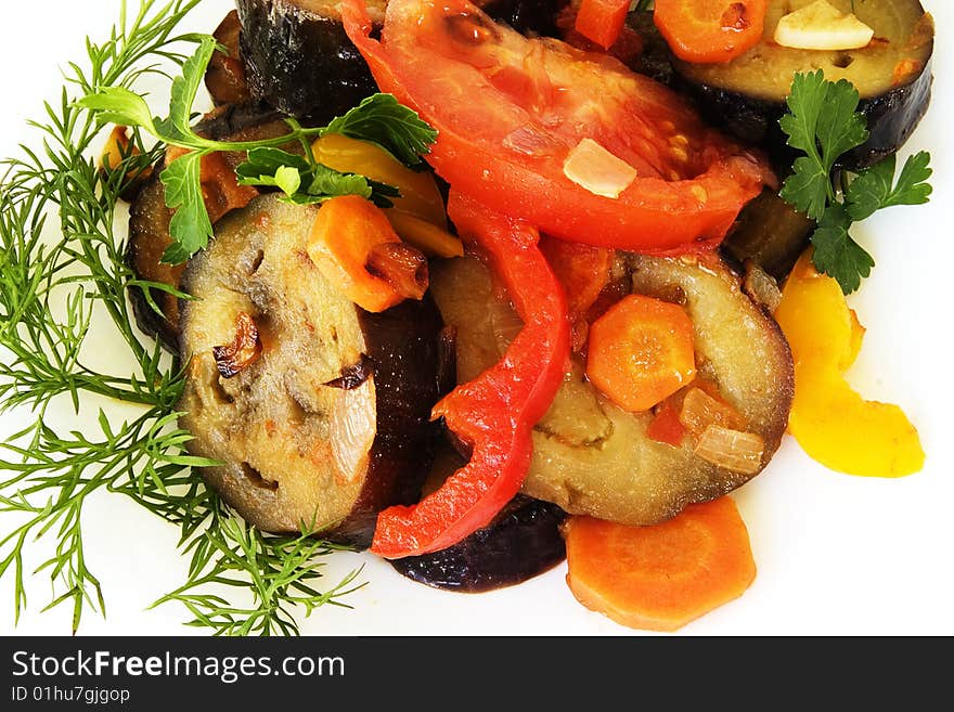 Eggplants cooked with vegetables,parsley and dill. Eggplants cooked with vegetables,parsley and dill