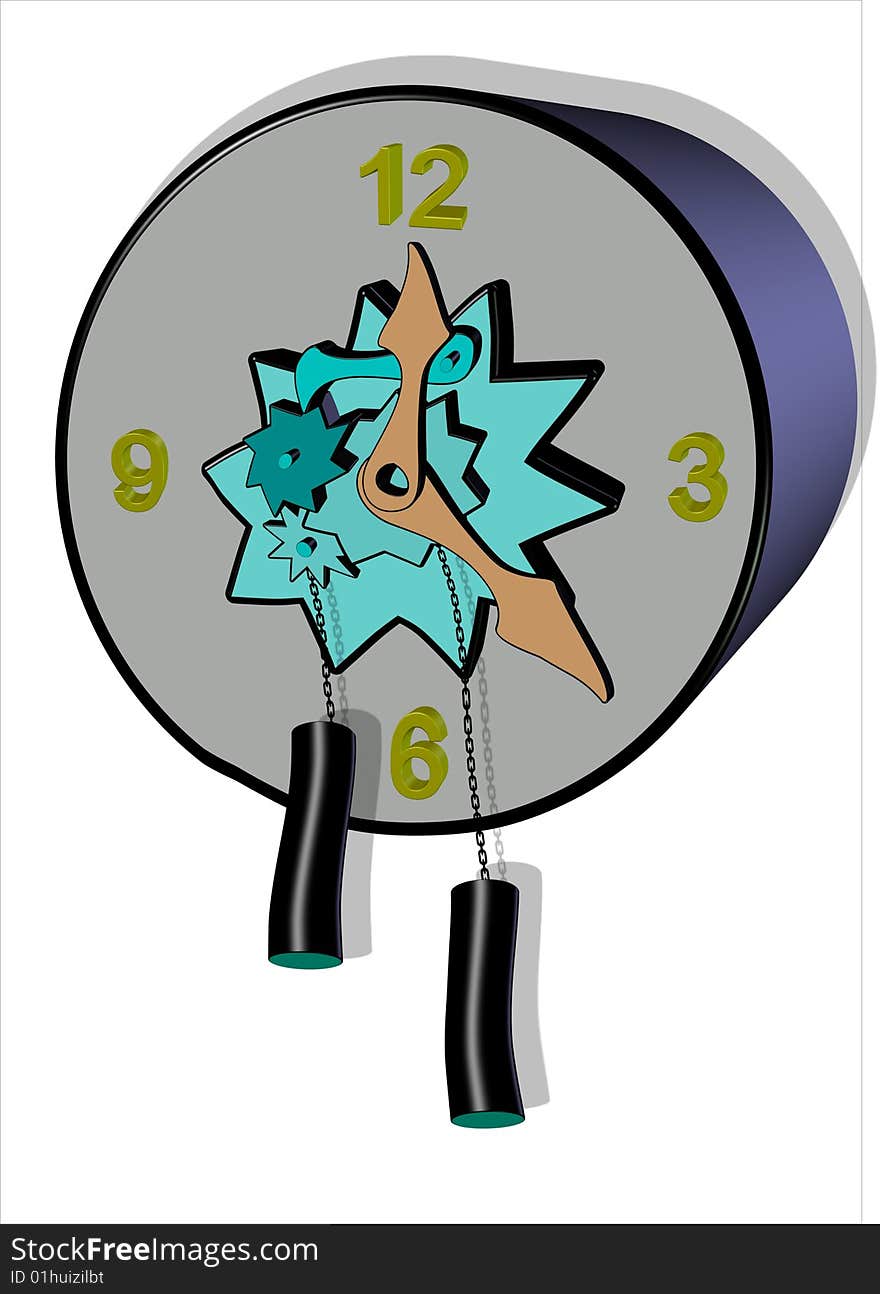 Wall clocks. A little strange assembled watchmaker amateur hour. Graphics, image.