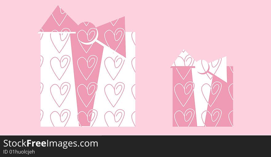 Two pink gifts decorated with hearts