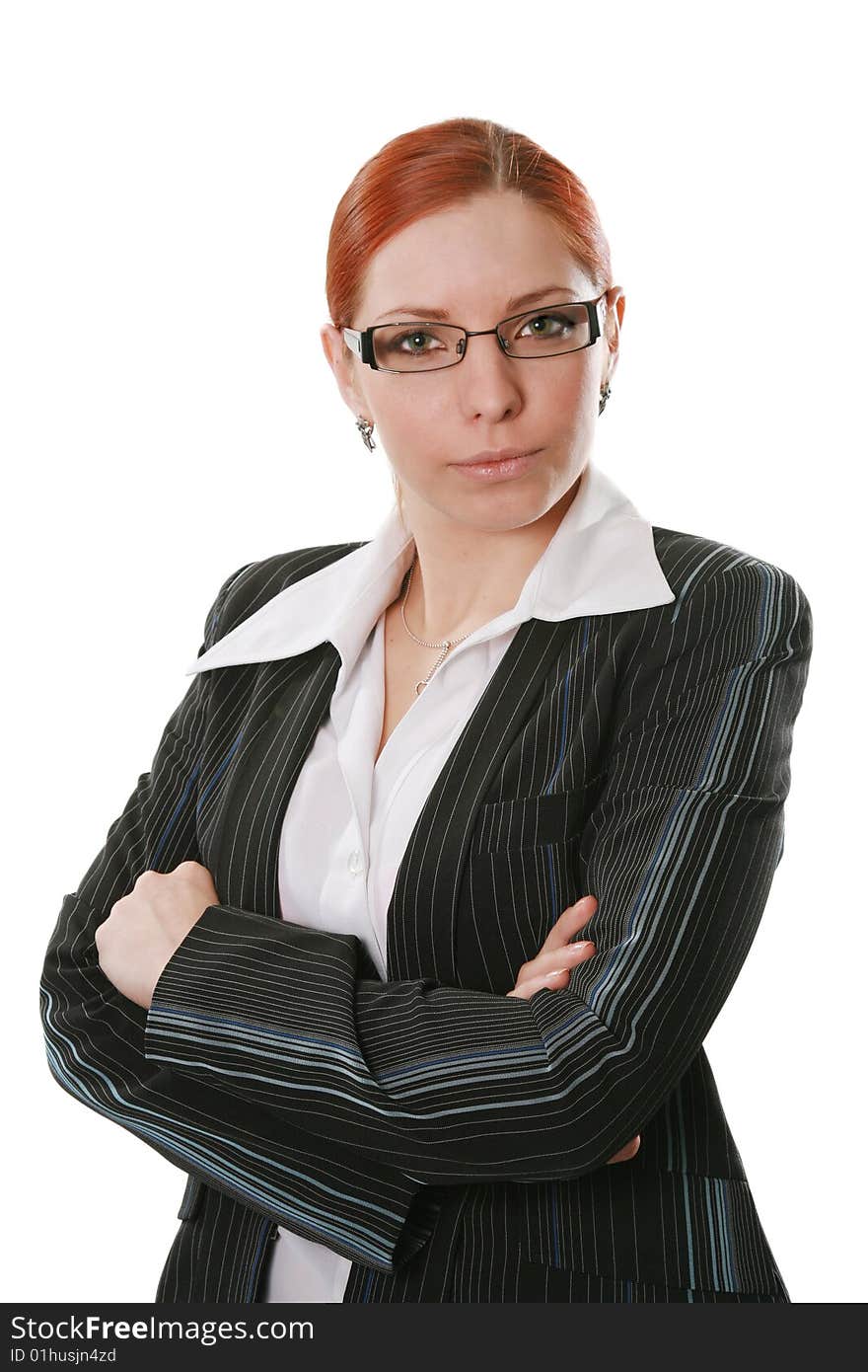 Portrait of the beautiful business woman on a white background