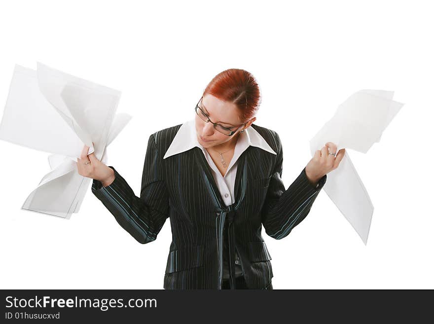 Portrait of the beautiful business woman with documents