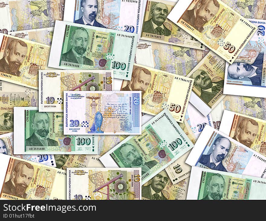 A big pile of Bulgarian money background. A big pile of Bulgarian money background