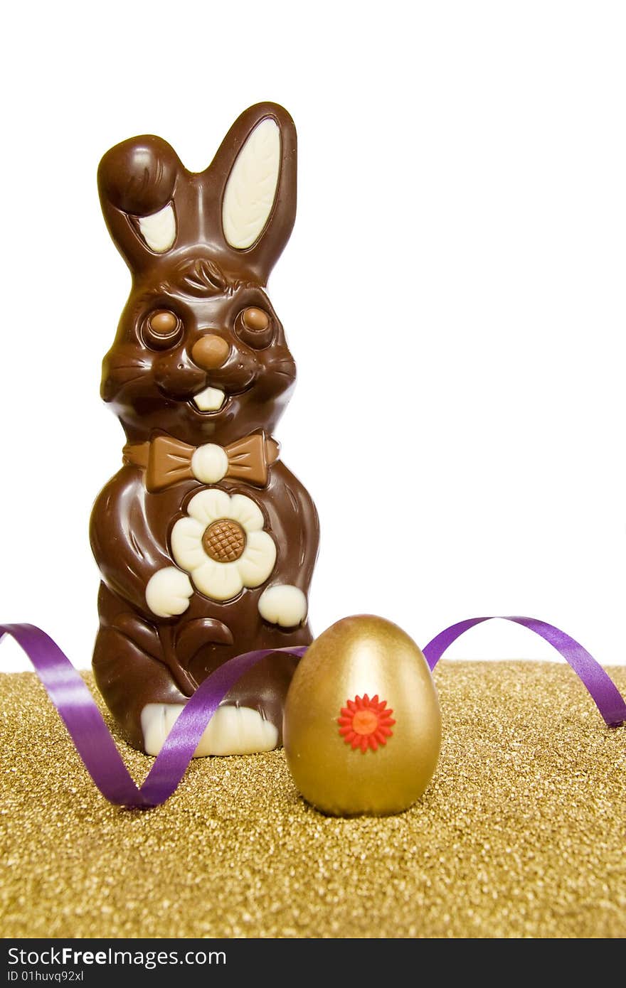 Easter chocolate Bunny with golden egg