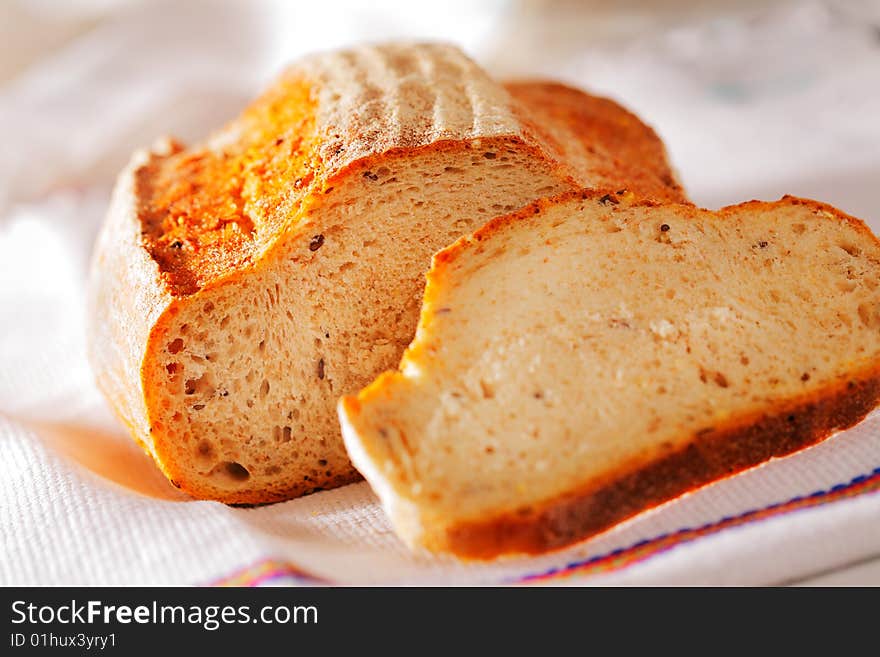 Delicious, fresh, home-made bread on white