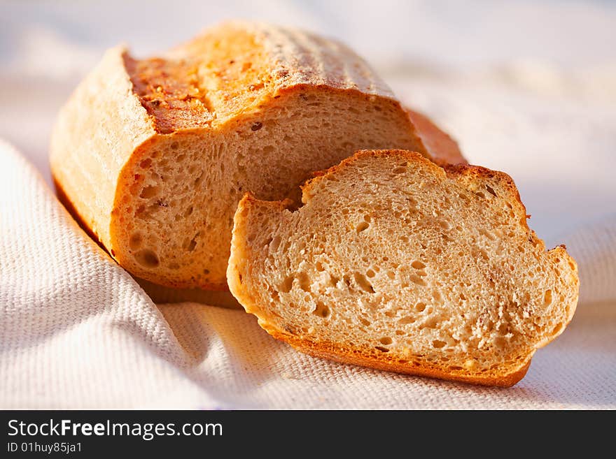 Delicious, fresh, whole bread on white