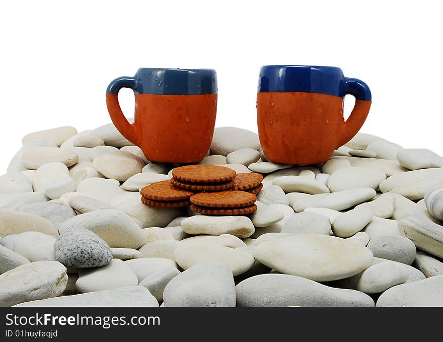 Isolated picture mugs on rocks