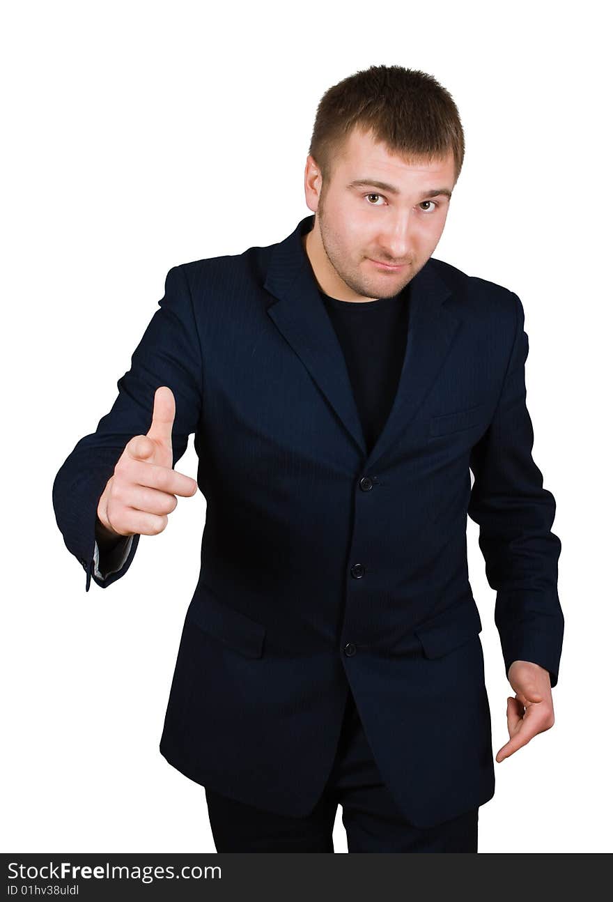 Businessman show thumb up sing isolated over white with clipping path