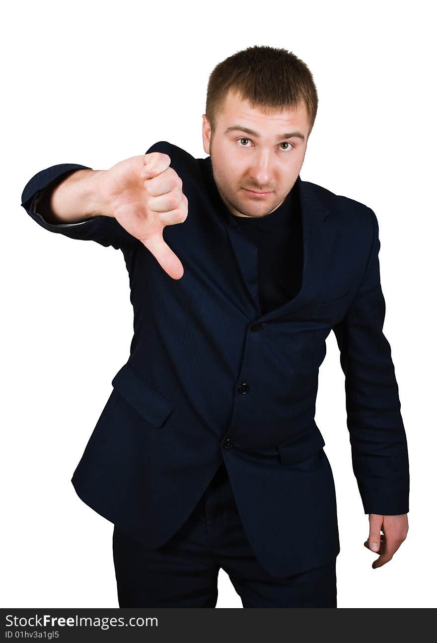 Businessman show thumb down sing isolated over white with clipping path