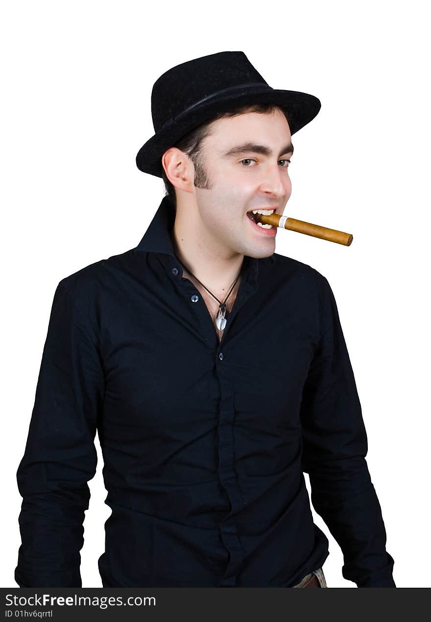 Man in black hat with cigar