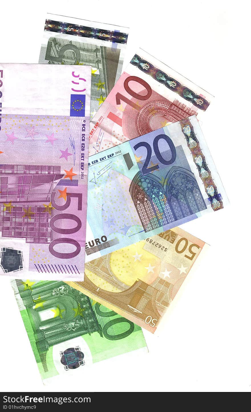 Bunch of banknotes; from 5 to 500 euro