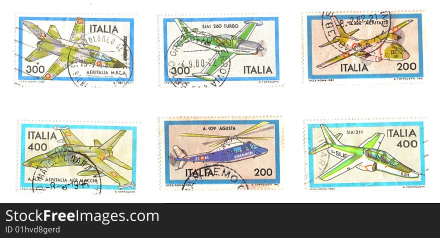 Italian old stamps, air war. Italian old stamps, air war