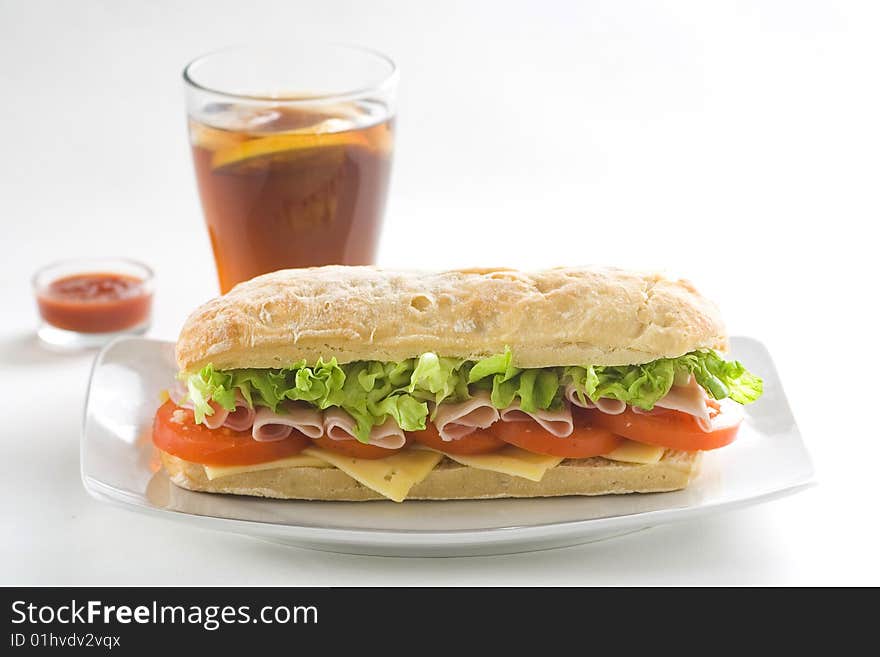 Delicious sandwich of ham cheese lettuce fresh tomato