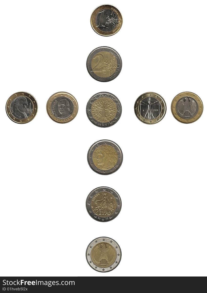 1 and 2 euro: cross. 1 and 2 euro: cross