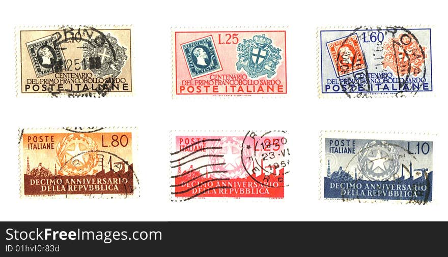 Italian stamps in lire background