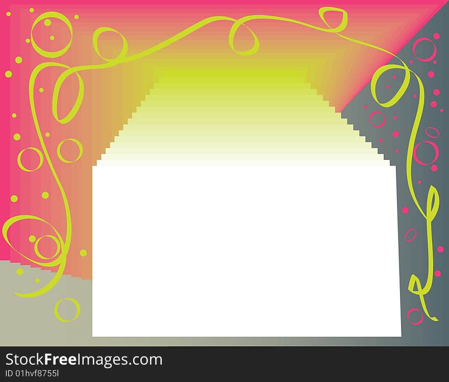 A green ribbon framing white copy space is featured in an abstract background illustration. A green ribbon framing white copy space is featured in an abstract background illustration.