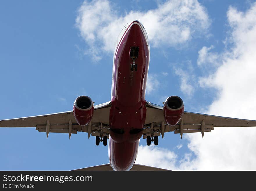 Boeing 737 airplane near airport for landing