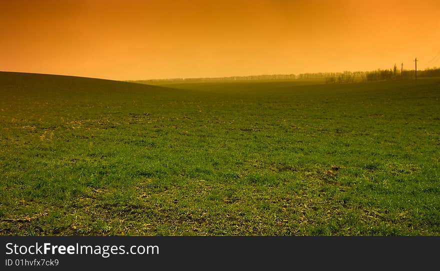 Landscape photo of sunrise on meadow. Landscape photo of sunrise on meadow