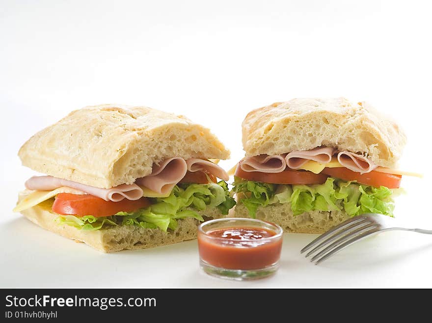 Delicious sandwich of ham cheese lettuce tomato