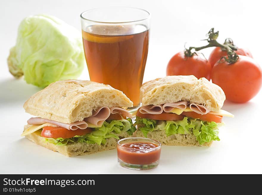 Delicious sandwich of ham cheese lettuce fresh tomato