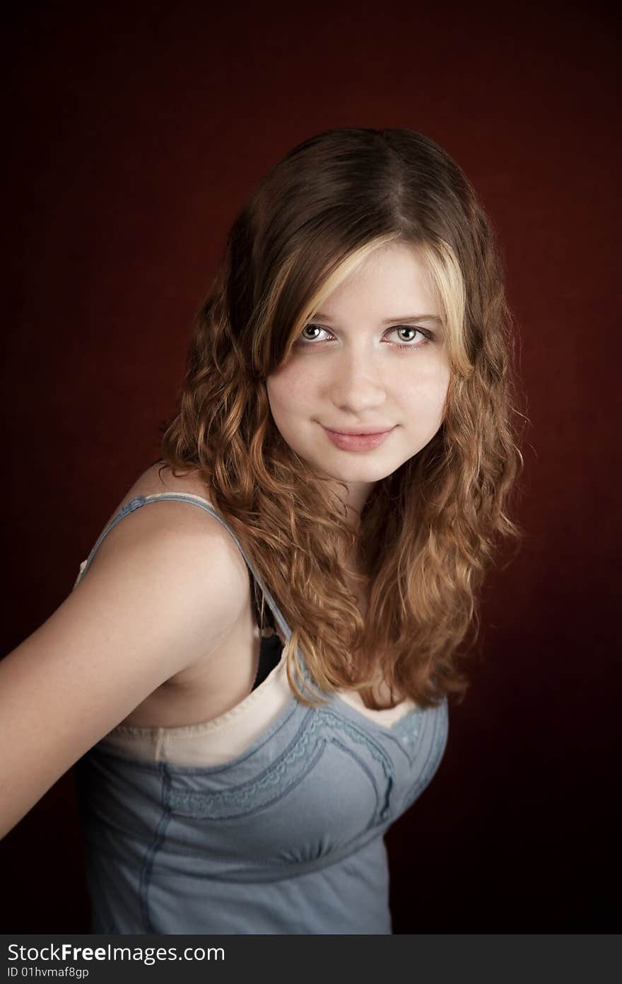 Portrait of pretty teen girl with green eyes