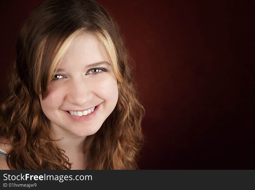 Portrait of pretty teen girl with green eyes