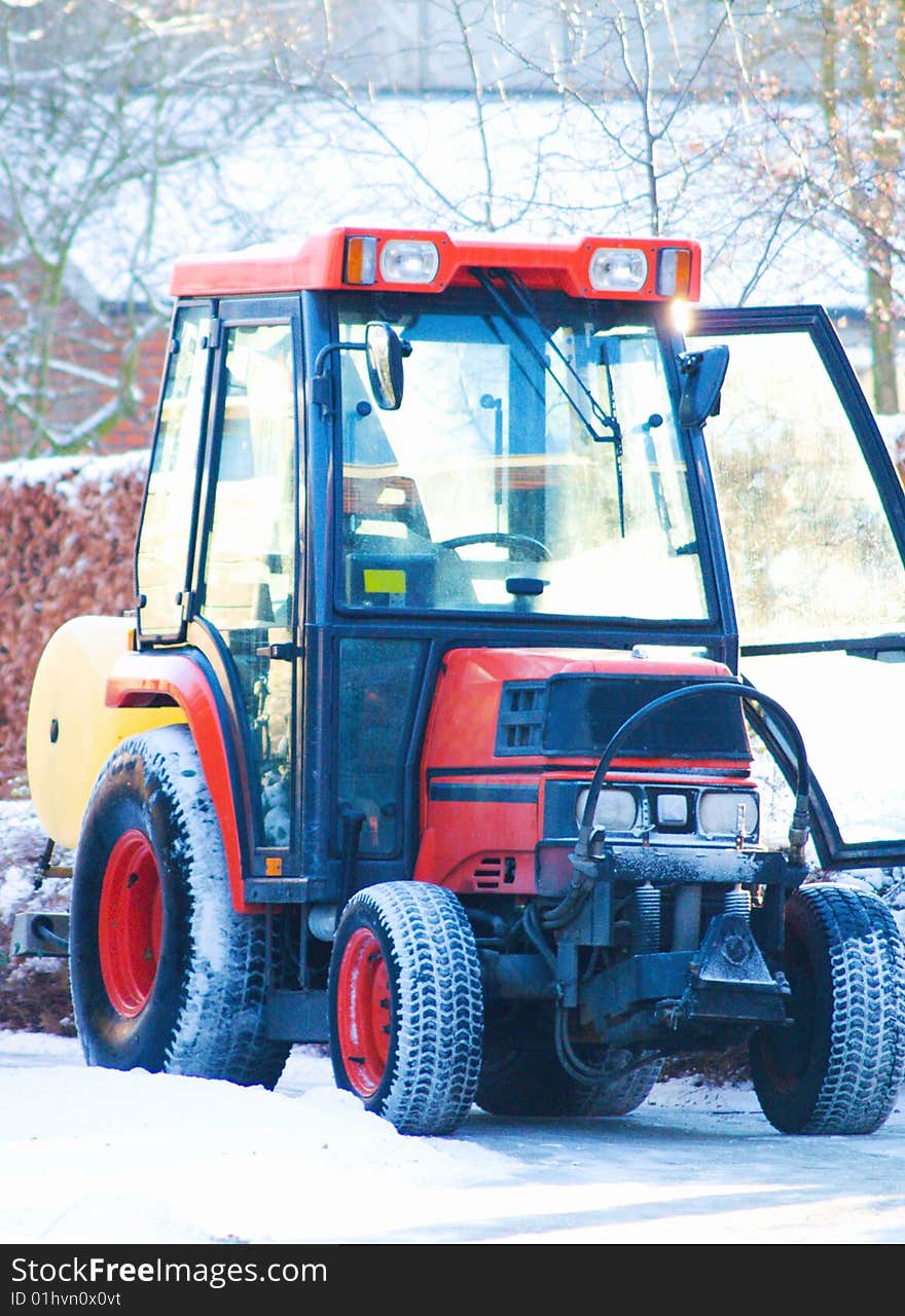 Orange snow tractor in Denmark