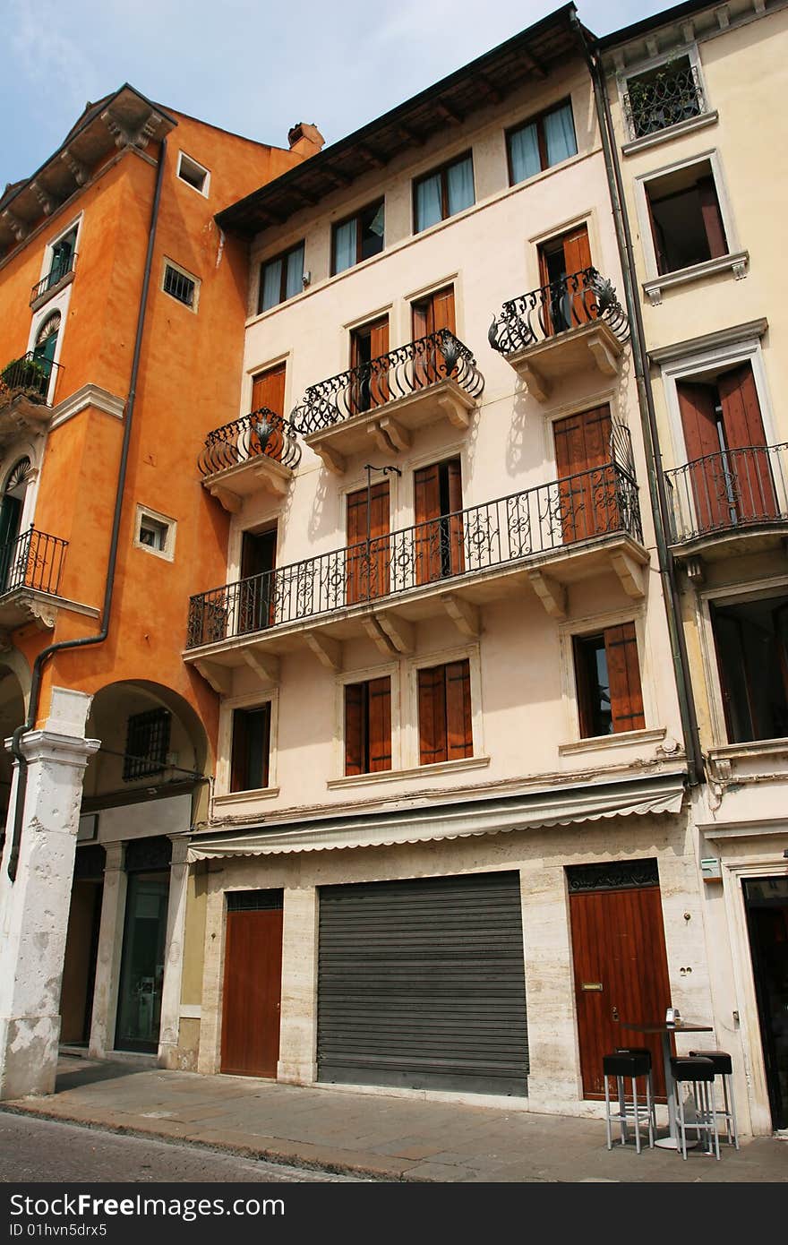 Typical street of old european town (Vicenza, Italy)