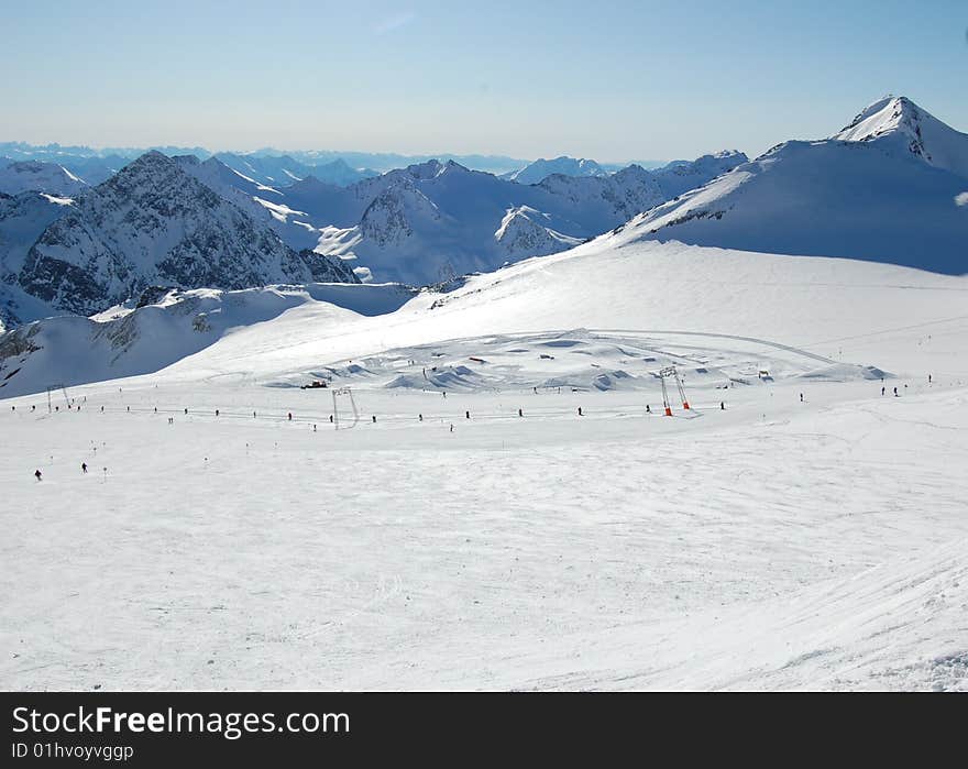 Ski lift in the Austrian Alps, Stubai Resort, Tirol. Ski lift in the Austrian Alps, Stubai Resort, Tirol