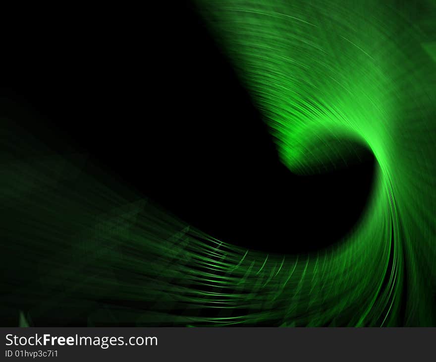 Green swirl on black background. Green swirl on black background