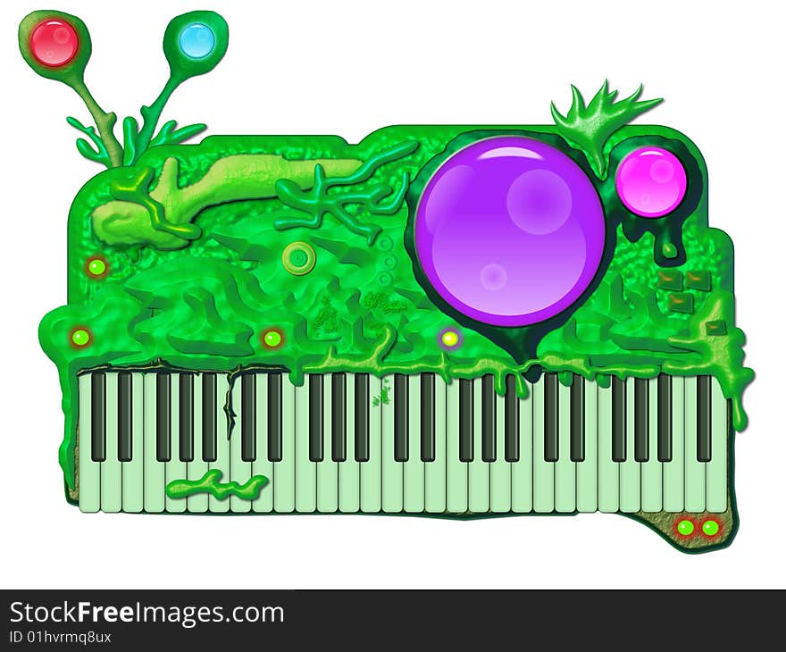 Bizarre alien green music synthesizer. Bizarre alien green music synthesizer