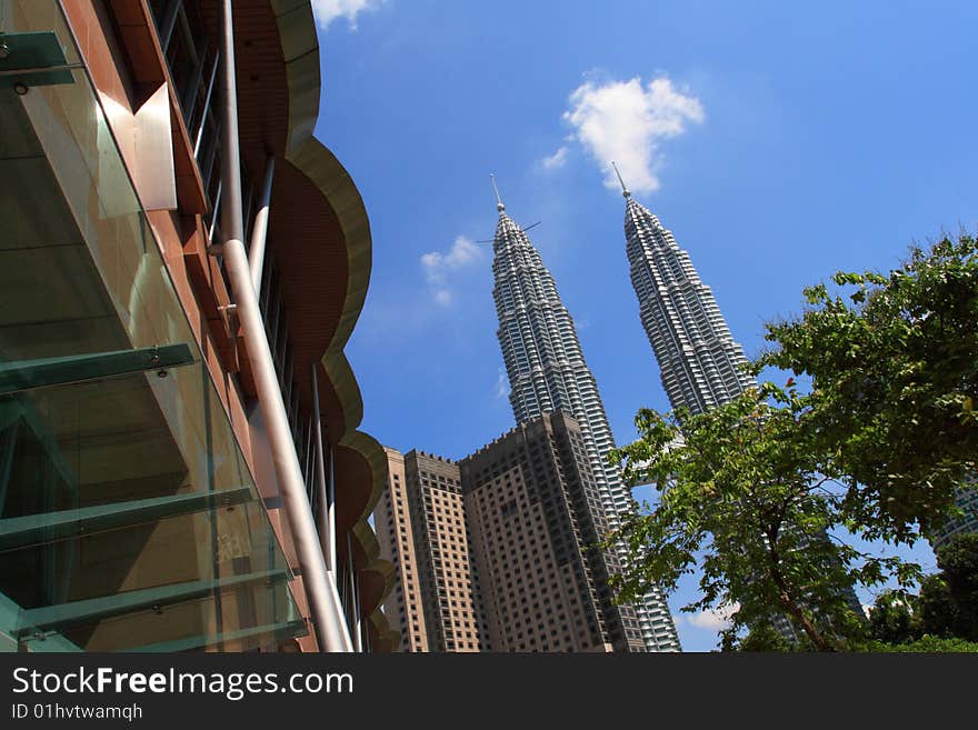 Petronas Twin Towers, the world tallest building. A view from KLCC Convention Centre. Petronas Twin Towers, the world tallest building. A view from KLCC Convention Centre.