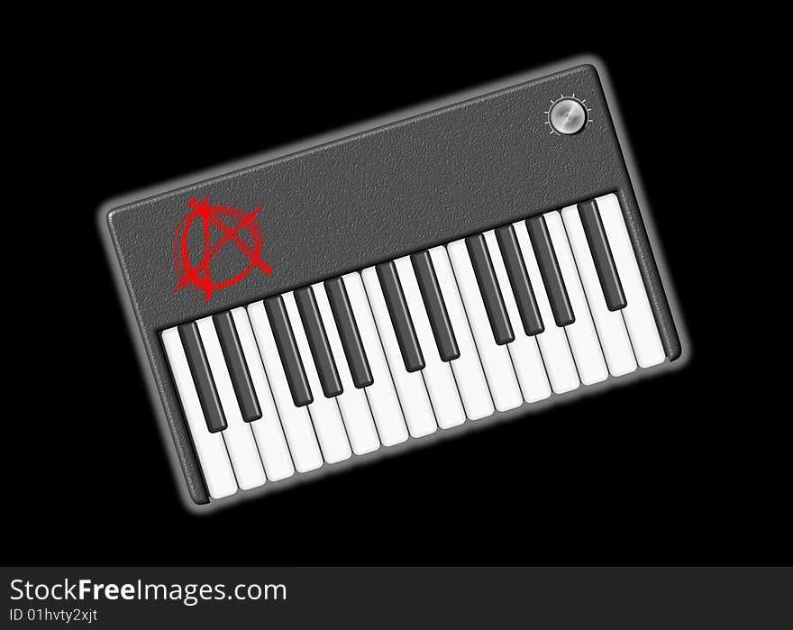 Little retro customizable synthesizer with anarchy punk symbol. Little retro customizable synthesizer with anarchy punk symbol.