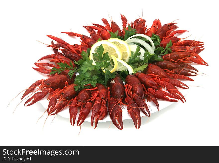 Fresh seafood with herb and lemon on a plate