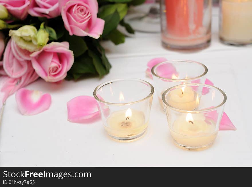 Pink Roses And Candles