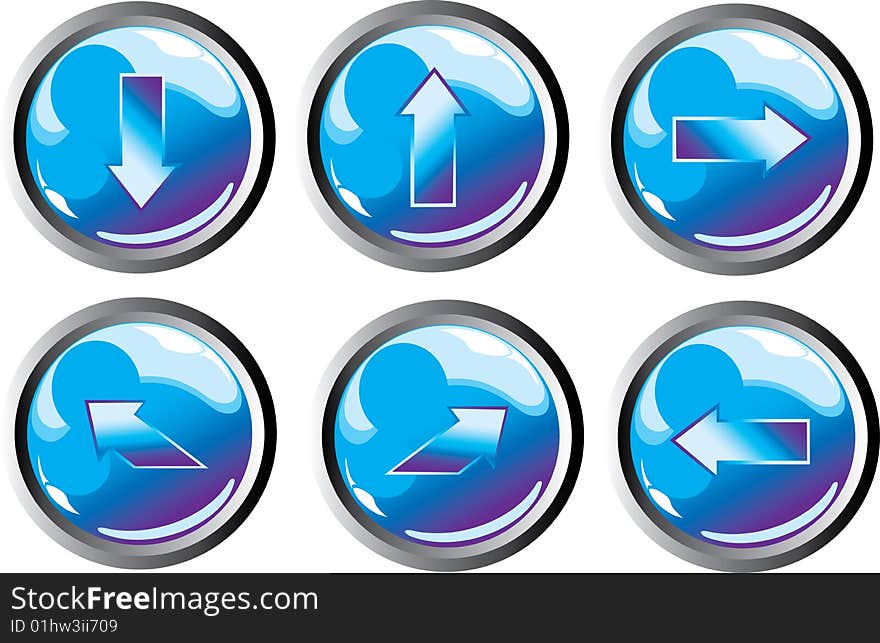 Illustration of blue arrow sphere buttons. Illustration of blue arrow sphere buttons