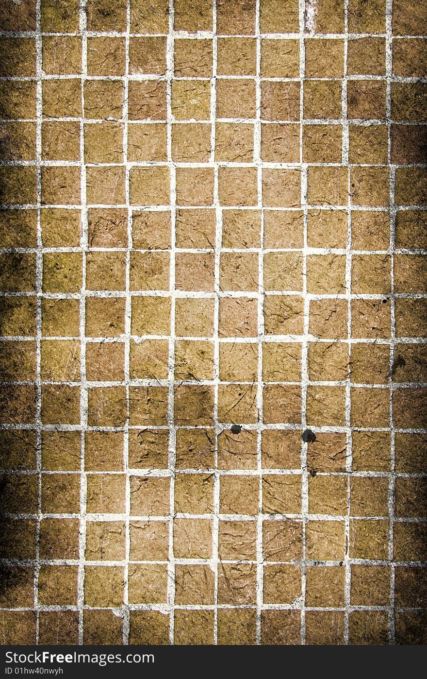 A grungy old mosaic of brown tiles, perfect to use as a background. A grungy old mosaic of brown tiles, perfect to use as a background