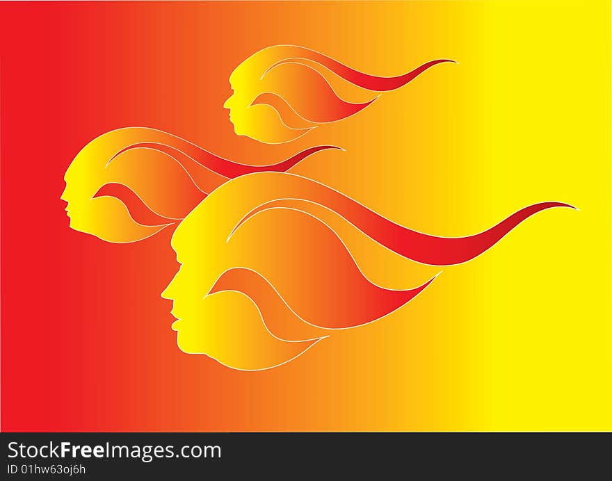 Abstract illustration of human faces with fire. Abstract illustration of human faces with fire