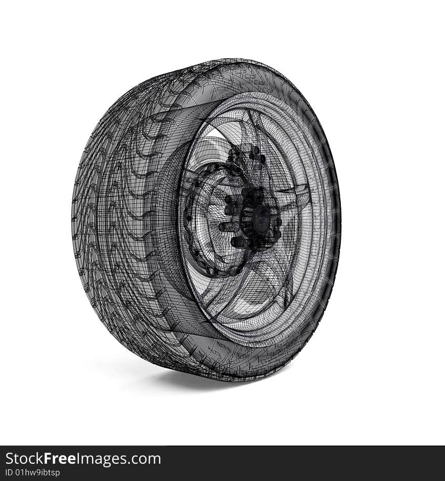 Drawing car wheel on white background